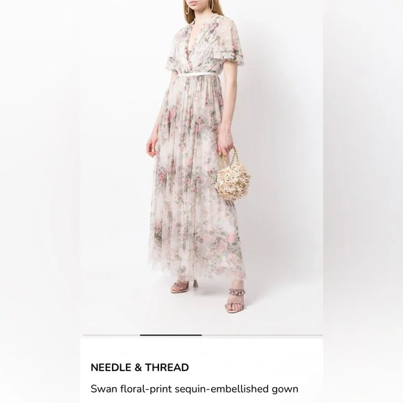 NWT Needle & Thread Floral Swan Sequin Bodice Gown - Picture 2 of 9